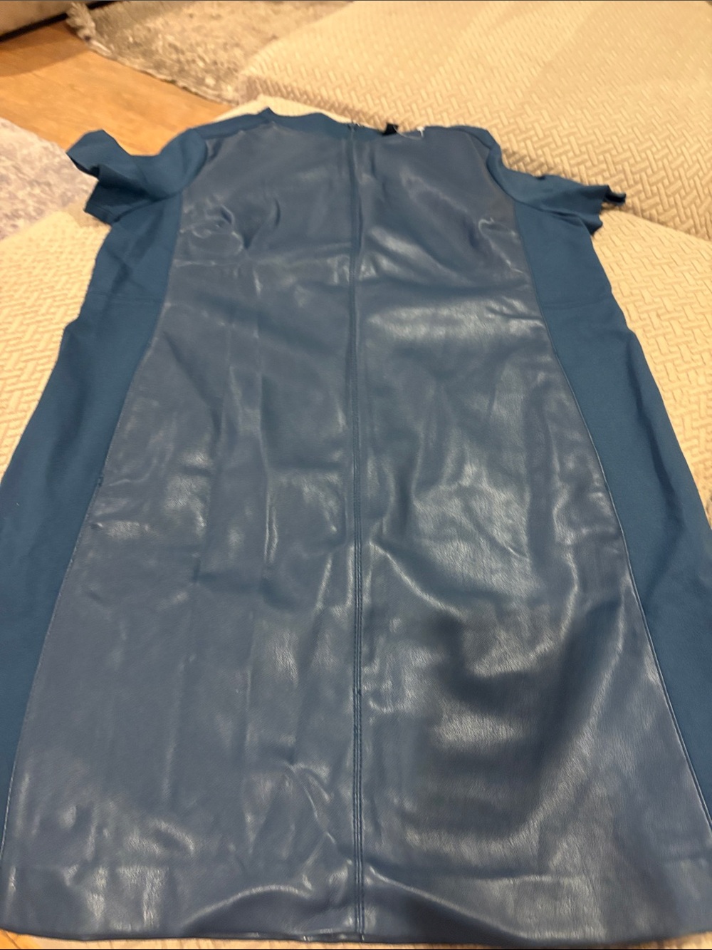 Ann Taylor Blue Faux Leather Panel Midi Dress